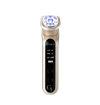 A skincare device with various treatment settings labeled LED, EMS, RF, Sonic Vibration, Electroporation, and Mesoporation, with a digital display and buttons for operation.